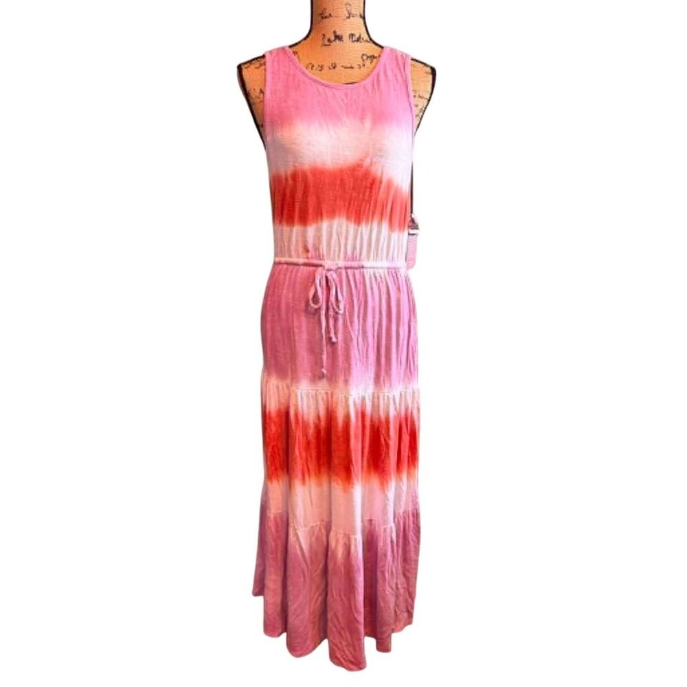 NWT Knox Rose‎ Womens Casual Boho Summer Beach Tie Dye Maxi Dress Pink Small